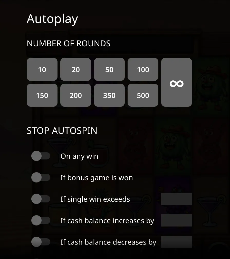 Desert Squeeze slot Autoplay settings panel