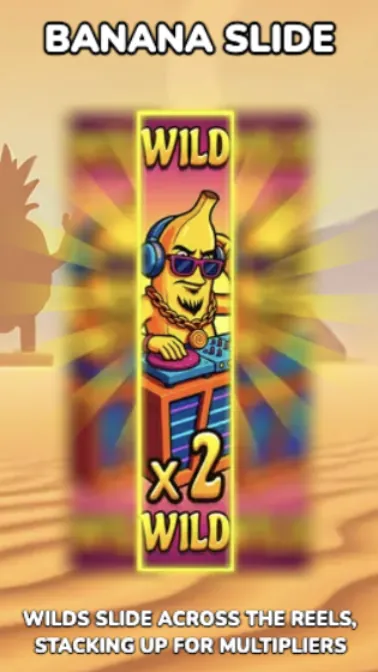 Desert Squeeze slot Banana Slide feature with wild multiplier on reels