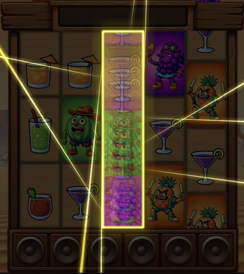 Desert Squeeze slot Banana Slide feature showing wild symbol expansion and multiplier application