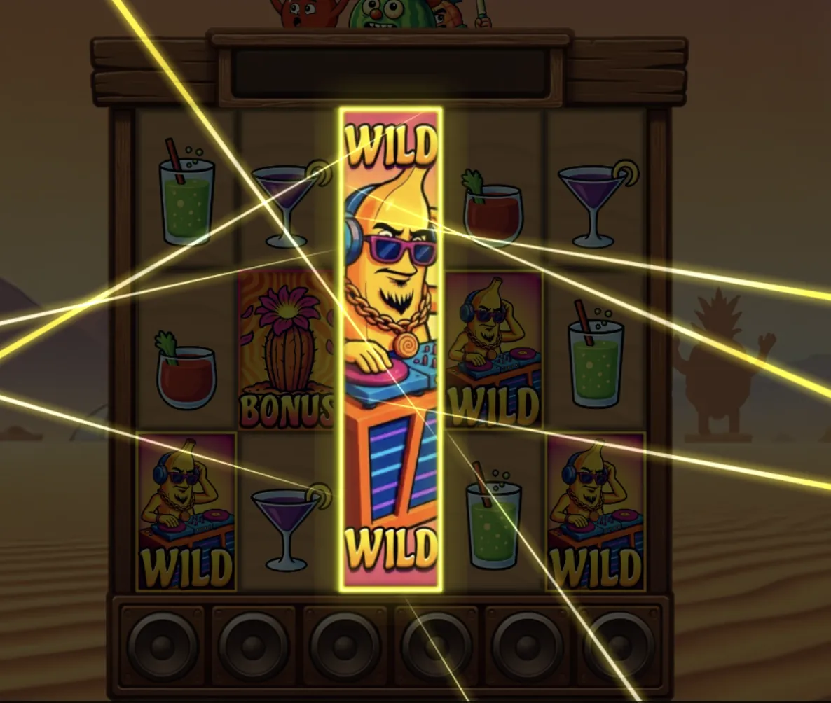 Desert Squeeze slot Drop the Beat feature with wild reel activation across the game grid