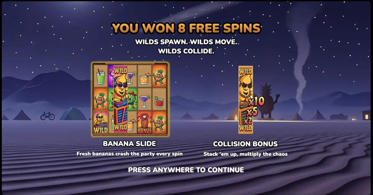 Desert Squeeze slot Free Spins won intro screen showing bonus round entry animation