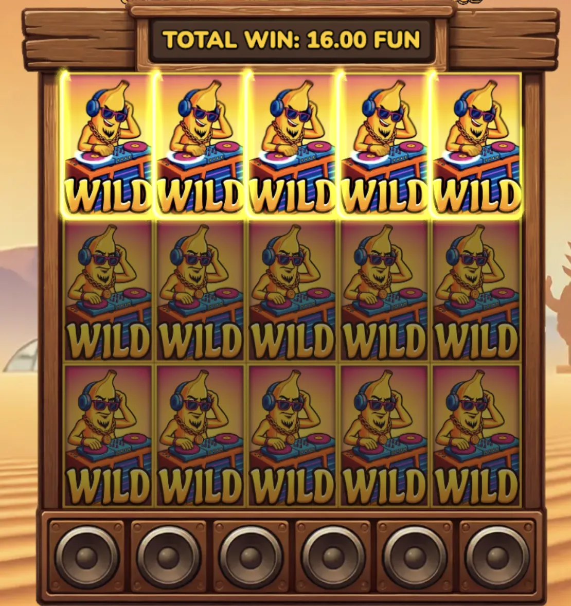 Desert Squeeze slot full screen of wild symbols producing a mega win