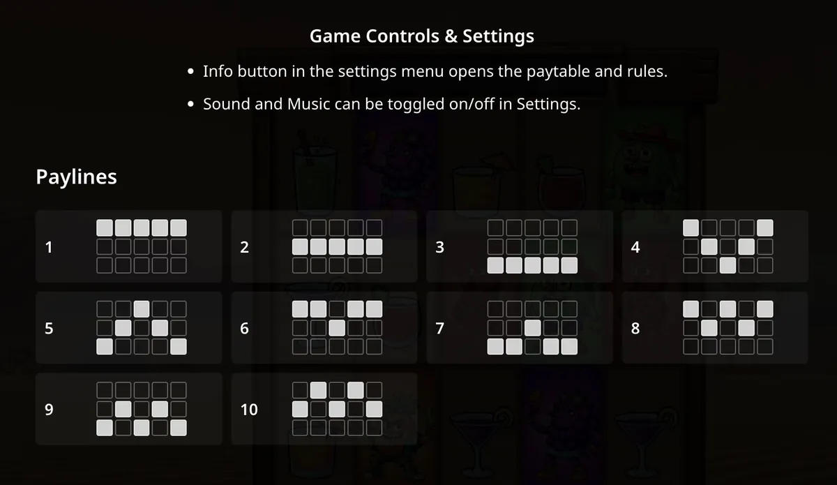 Desert Squeeze slot payline layout guide showing all 10 fixed payline patterns across the 5x3 grid