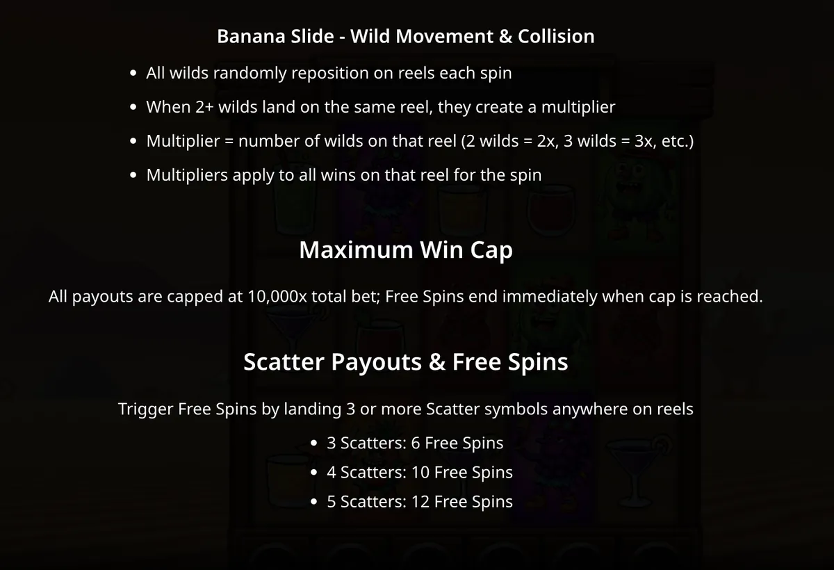 Desert Squeeze slot paytable showing wild movement mechanics and scatter payout information