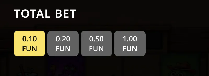 Desert Squeeze slot total bet selection panel showing available stake sizes from minimum to maximum